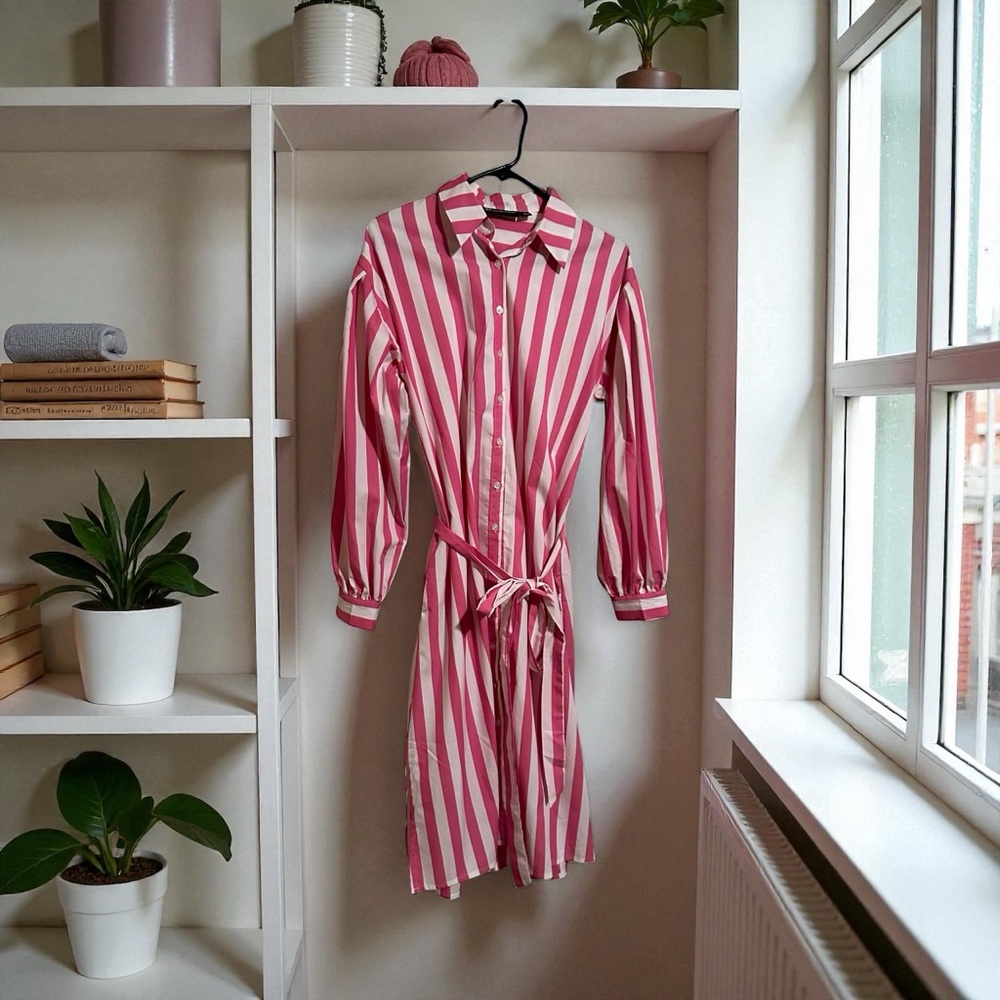 Elegant Pink Striped Midi Dress